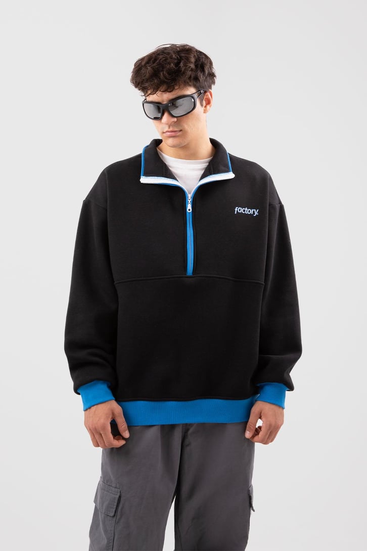 Yarım Fermuarlı Vıntage Beyaz Oversize Sweatshirt