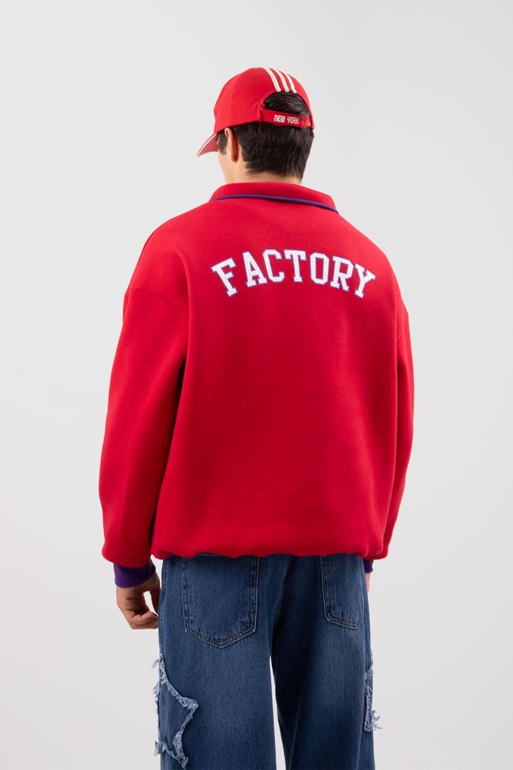 Yarım Fermuarlı Vıntage Beyaz Oversize Sweatshirt