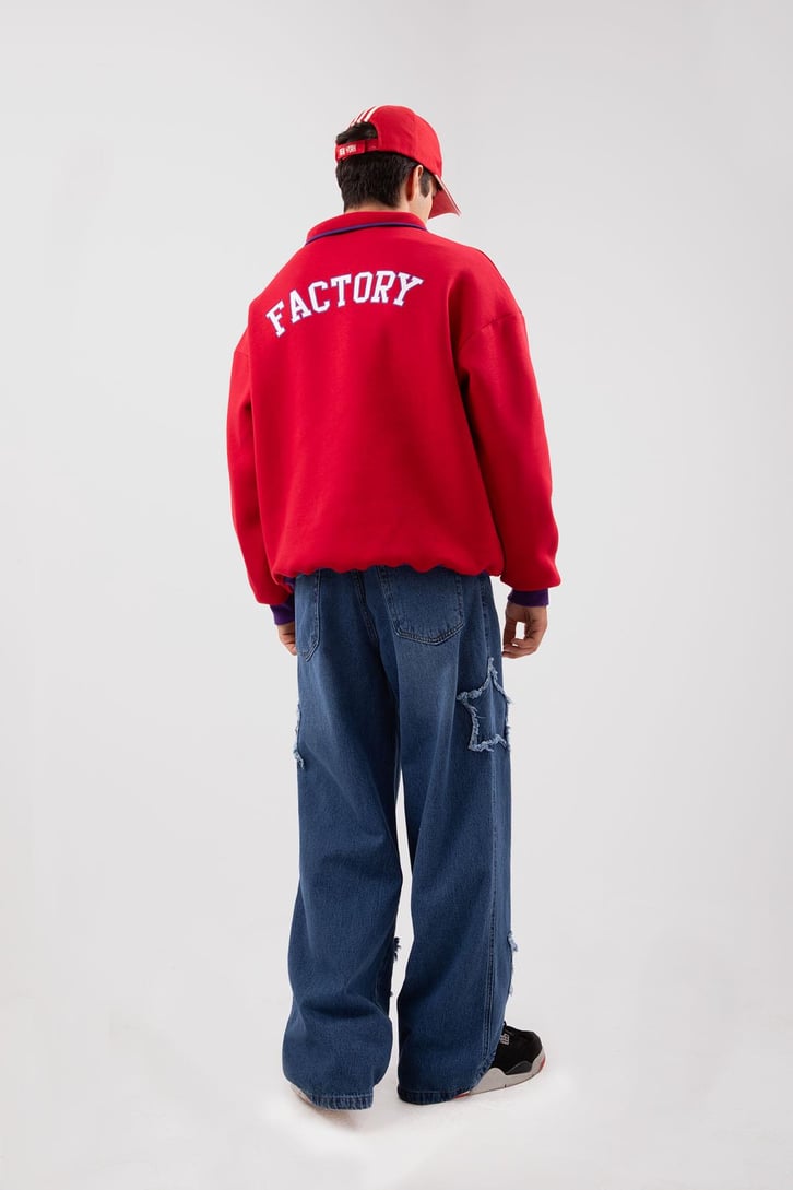 Yarım Fermuarlı Vıntage Beyaz Oversize Sweatshirt