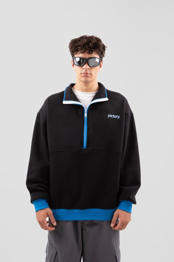 Yarım Fermuarlı Vıntage Beyaz Oversize Sweatshirt
