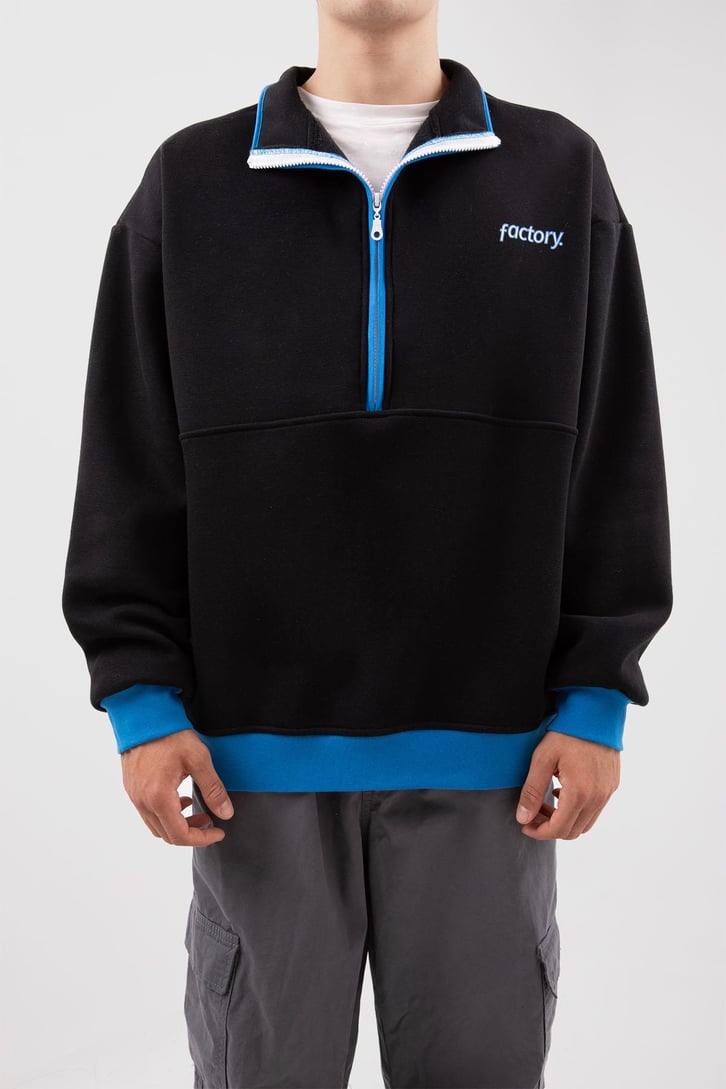 Yarım Fermuarlı Vıntage Beyaz Oversize Sweatshirt