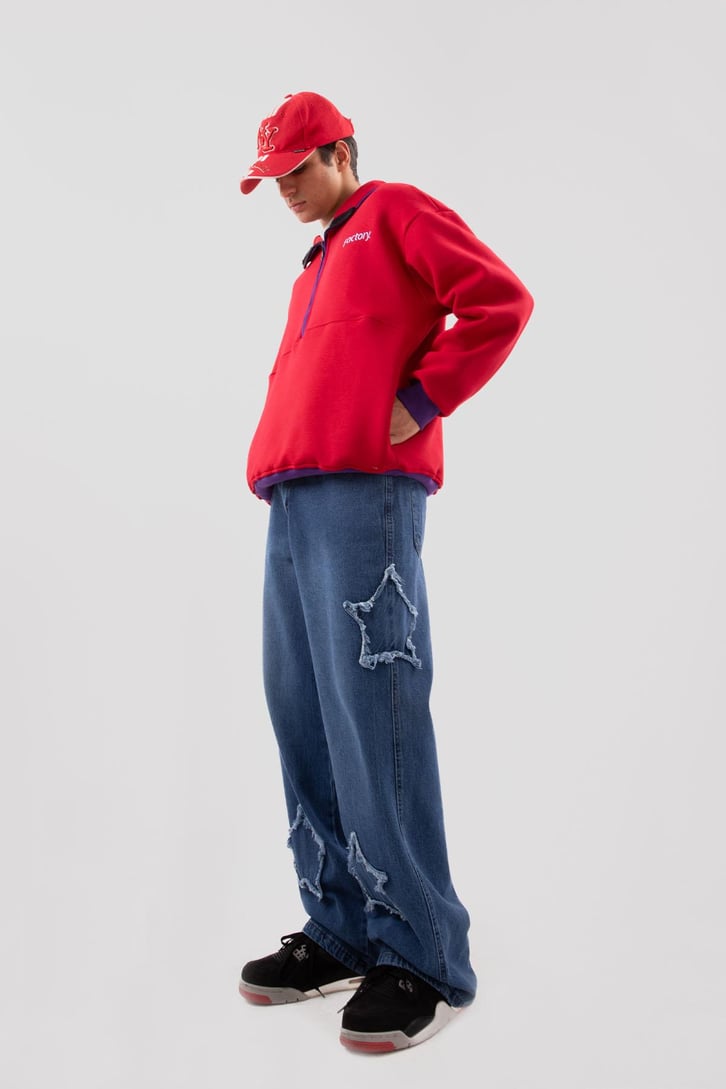 Yarım Fermuarlı Vıntage Beyaz Oversize Sweatshirt