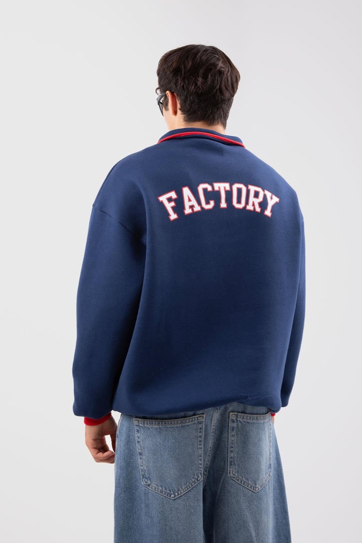 Yarım Fermuarlı Vıntage Beyaz Oversize Sweatshirt