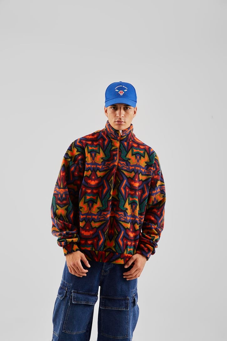 Yarım Yaka Desenli Yeşil Oversize Sweatshirt
