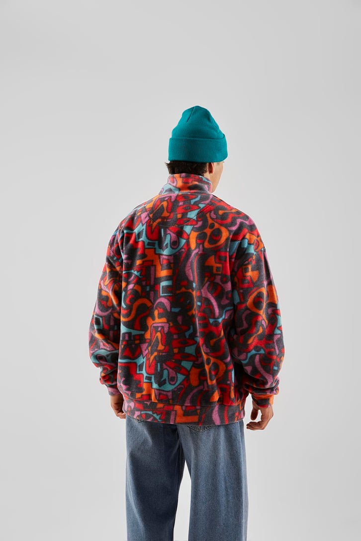 Yarım Yaka Desenli Yeşil Oversize Sweatshirt