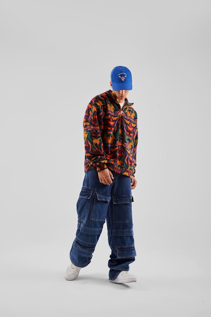 Yarım Yaka Desenli Yeşil Oversize Sweatshirt