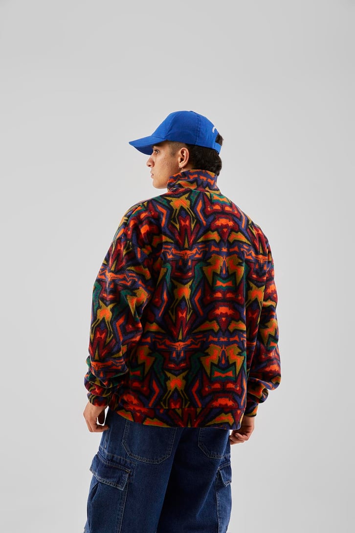 Yarım Yaka Desenli Yeşil Oversize Sweatshirt