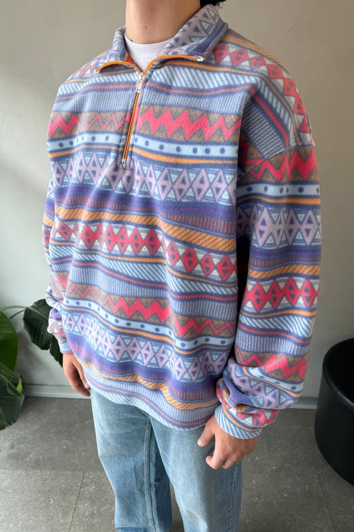 Yarım Yaka Desenli Yeşil Oversize Sweatshirt