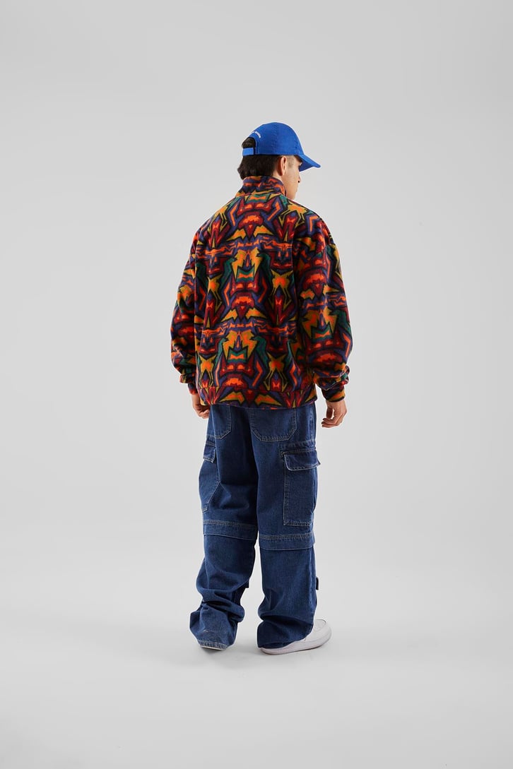 Yarım Yaka Desenli Yeşil Oversize Sweatshirt