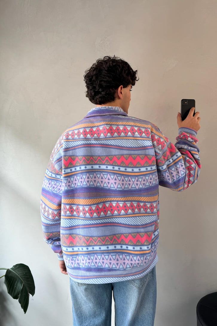 Yarım Yaka Desenli Yeşil Oversize Sweatshirt
