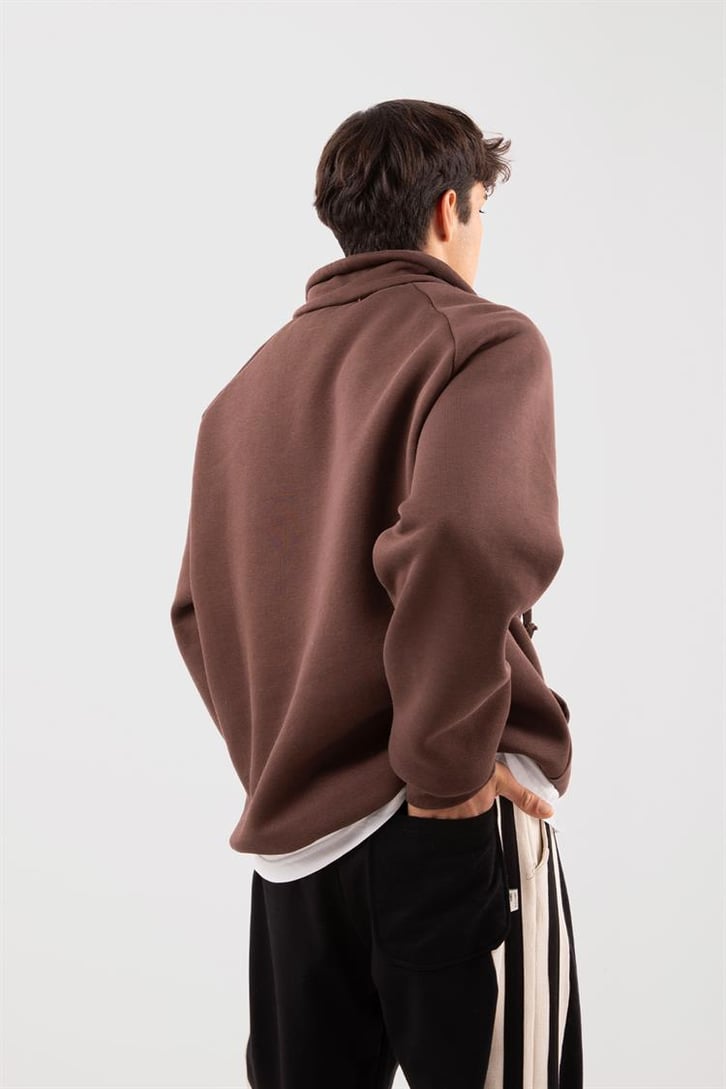 Yarım Zip Yaka Ekru Oversize Sweatshirt