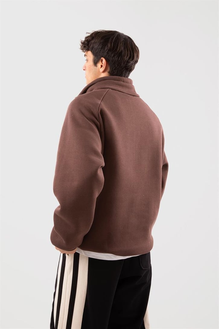 Yarım Zip Yaka Ekru Oversize Sweatshirt