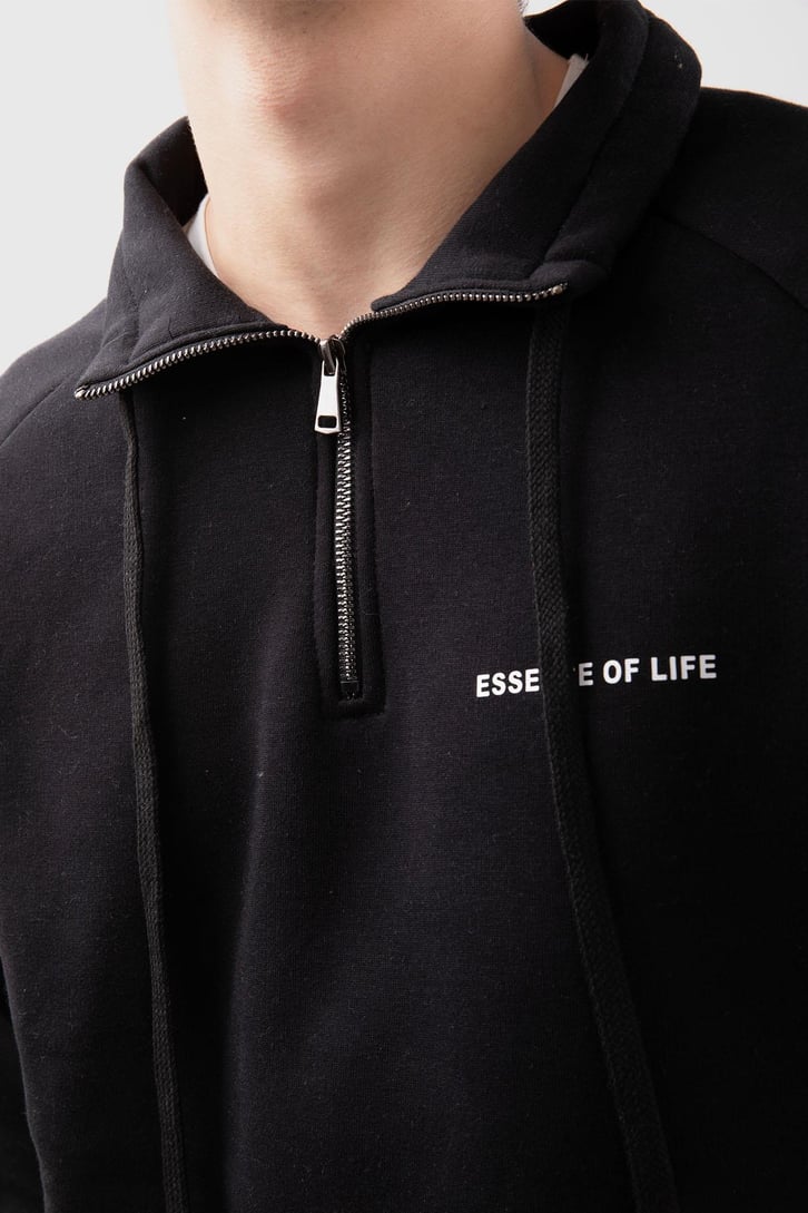 Yarım Zip Yaka Gri Oversize Sweatshirt
