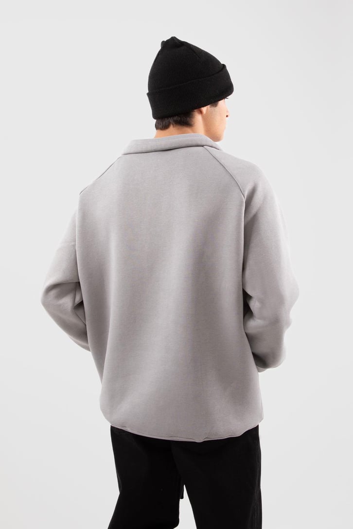 Yarım Zip Yaka Gri Oversize Sweatshirt