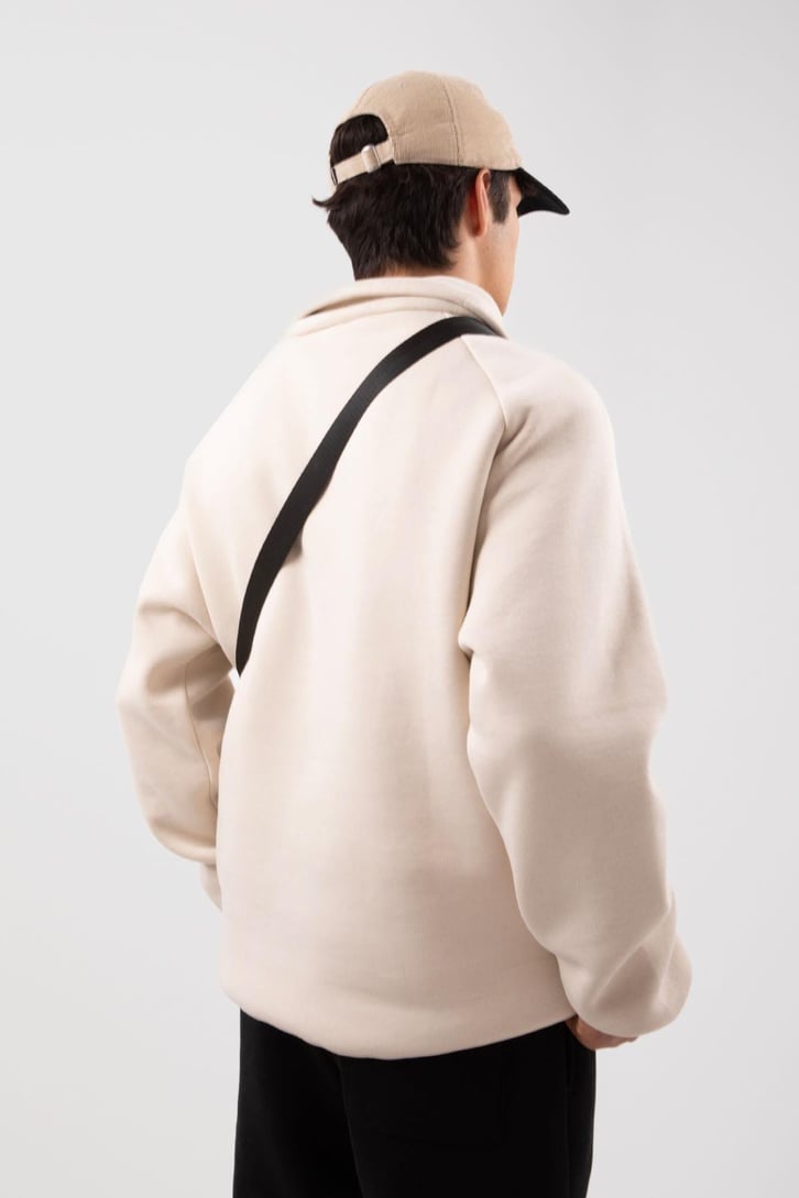Yarım Zip Yaka Gri Oversize Sweatshirt