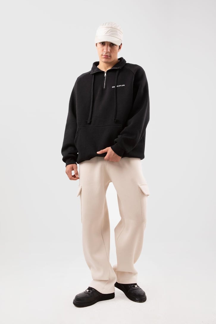 Yarım Zip Yaka Gri Oversize Sweatshirt