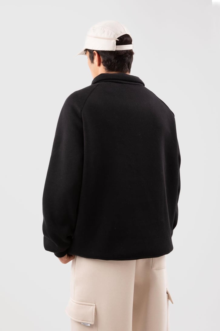 Yarım Zip Yaka Gri Oversize Sweatshirt