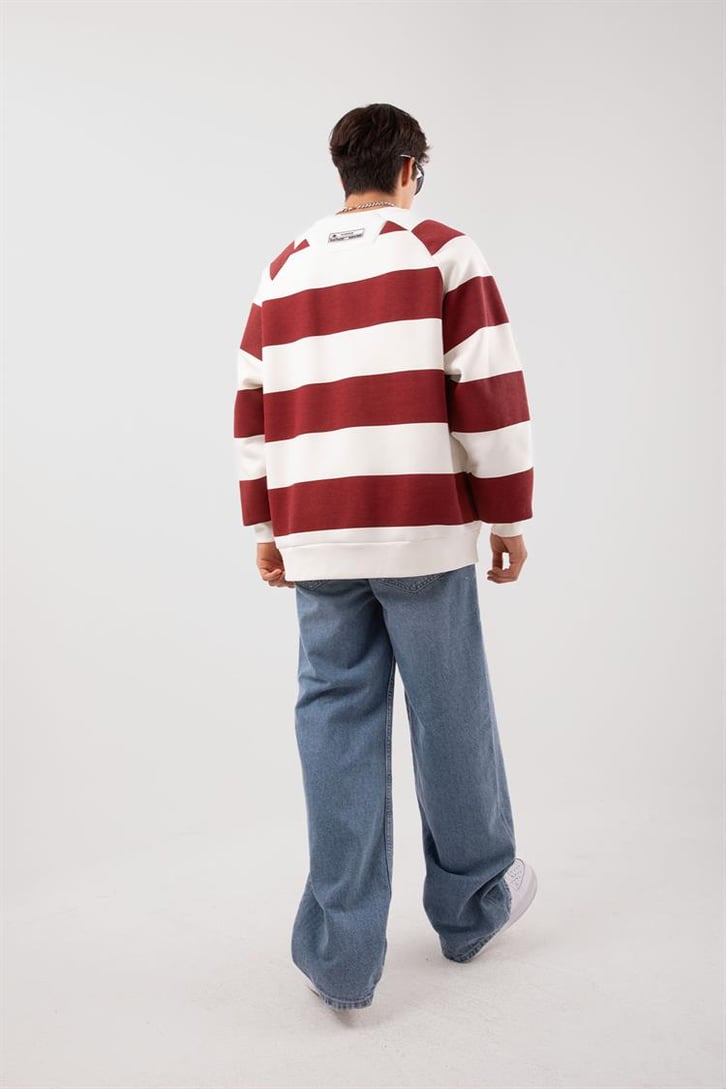 Yatay Çizgili Kırmızı Oversize Sweatshirt