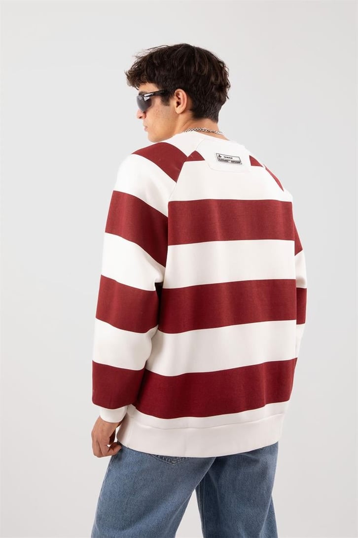 Yatay Çizgili Kırmızı Oversize Sweatshirt