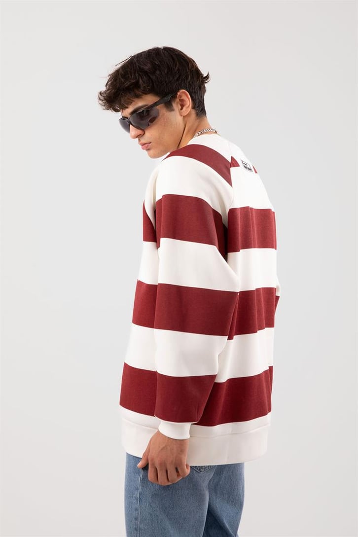 Yatay Çizgili Kırmızı Oversize Sweatshirt