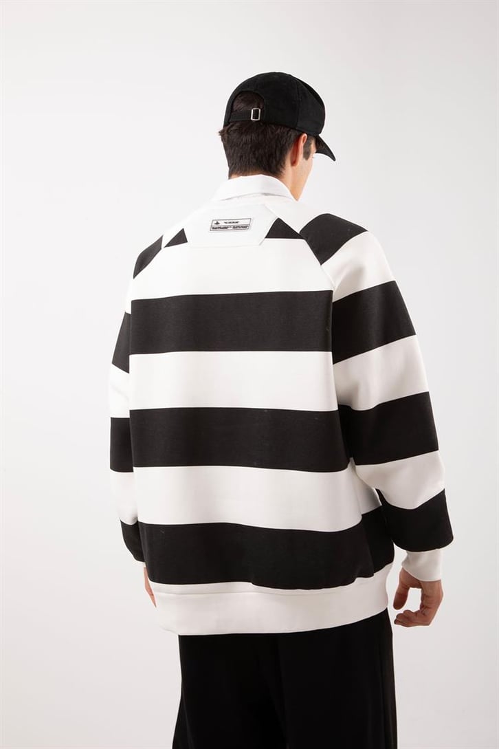 Yatay Çizgili Siyah Oversize Sweatshirt