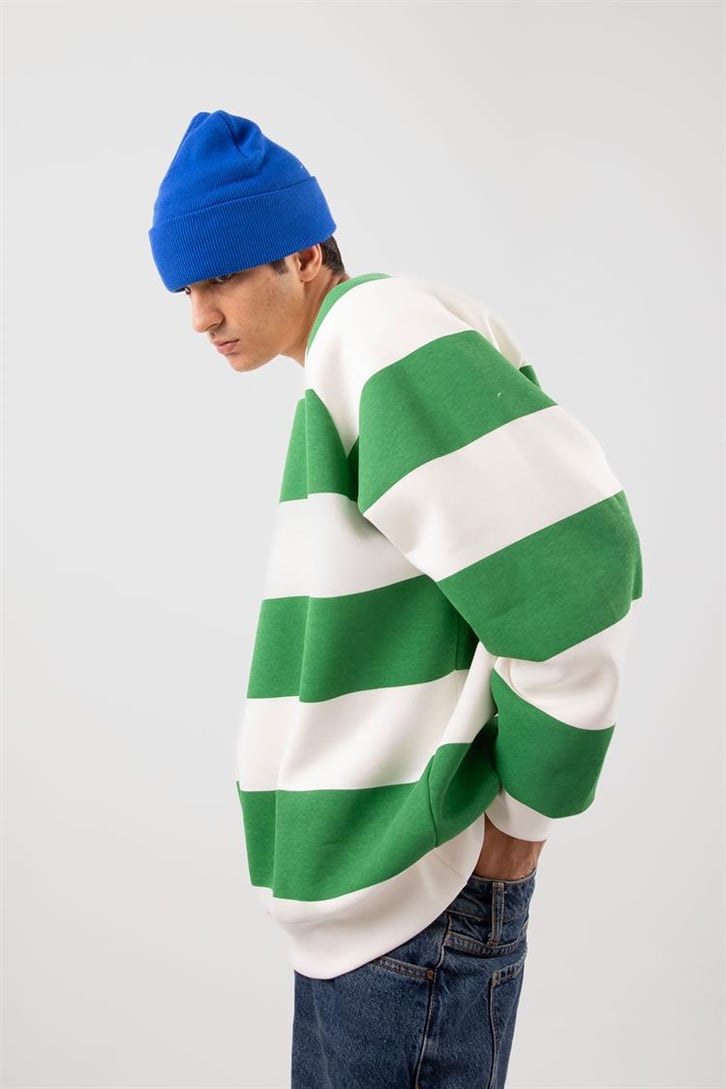 Yatay Çizgili Siyah Oversize Sweatshirt