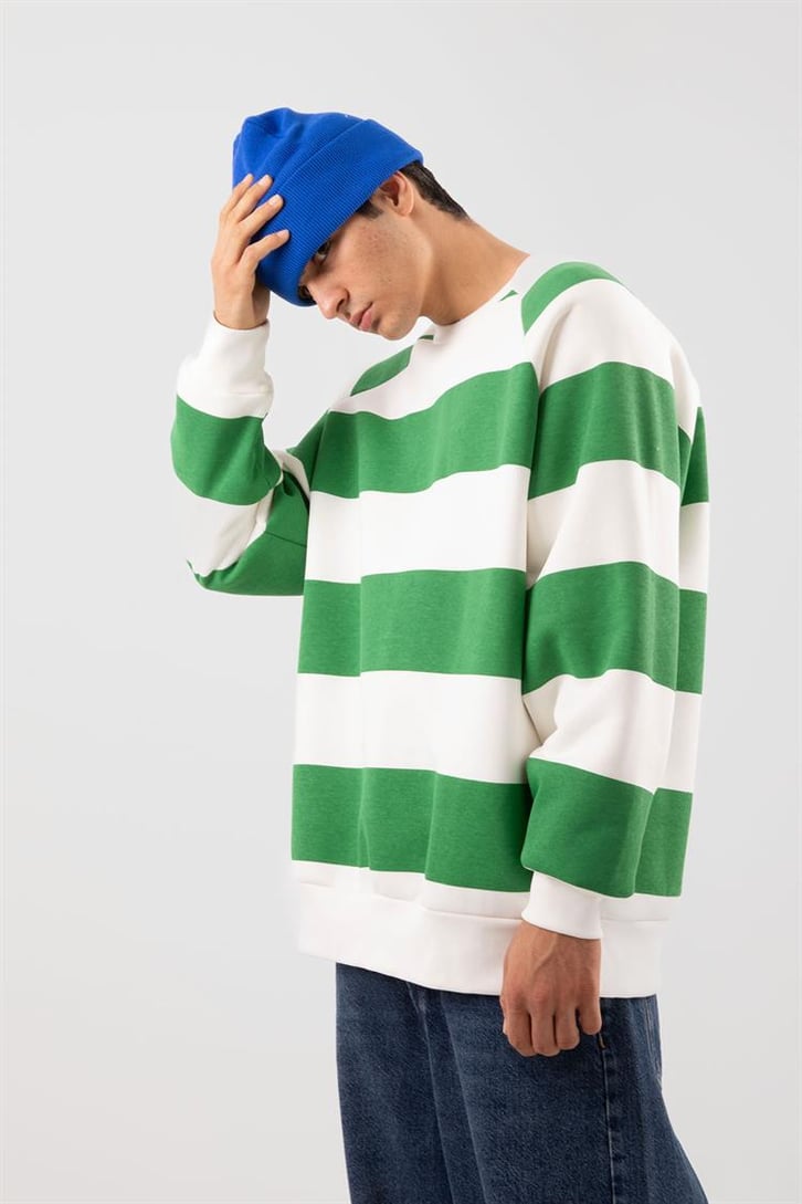 Yatay Çizgili Siyah Oversize Sweatshirt
