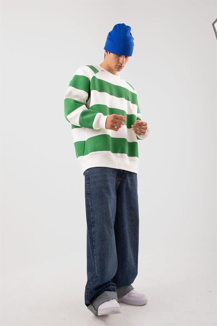 Yatay Çizgili Siyah Oversize Sweatshirt