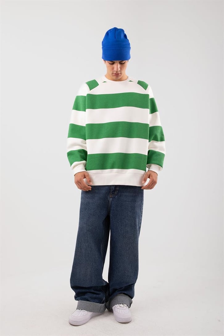 Yatay Çizgili Siyah Oversize Sweatshirt
