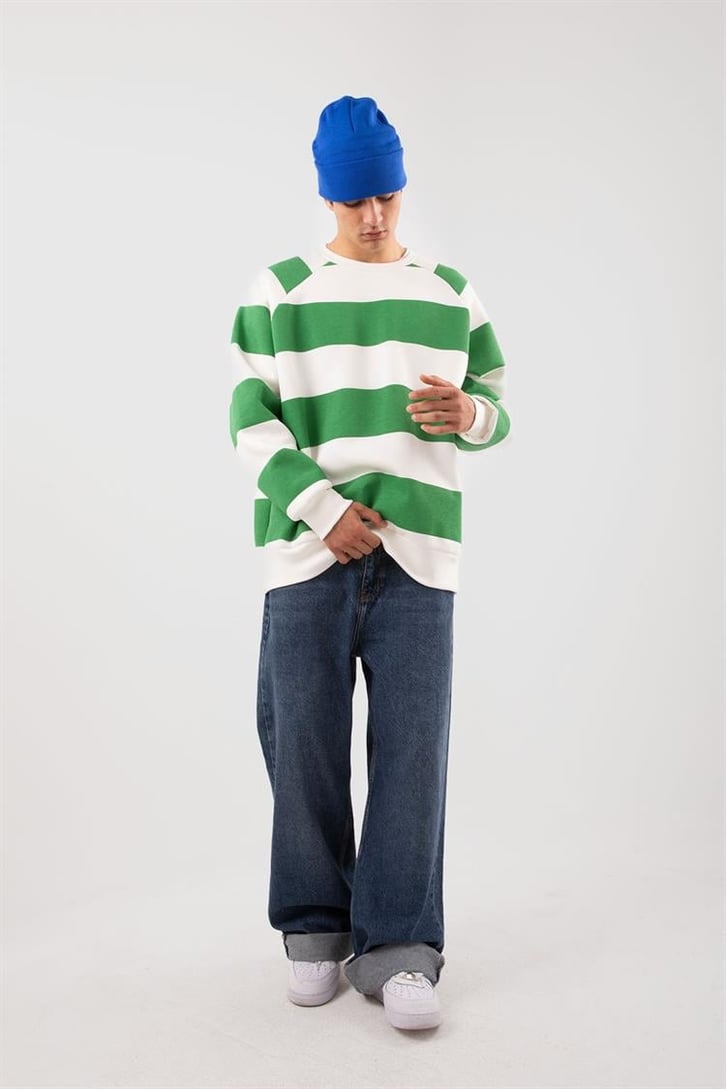 Yatay Çizgili Siyah Oversize Sweatshirt