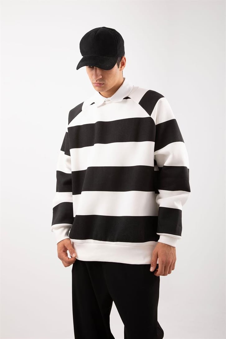 Yatay Çizgili Siyah Oversize Sweatshirt