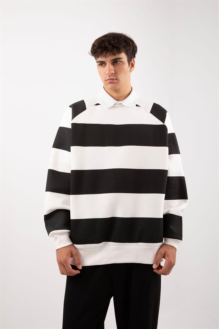 Yatay Çizgili Siyah Oversize Sweatshirt