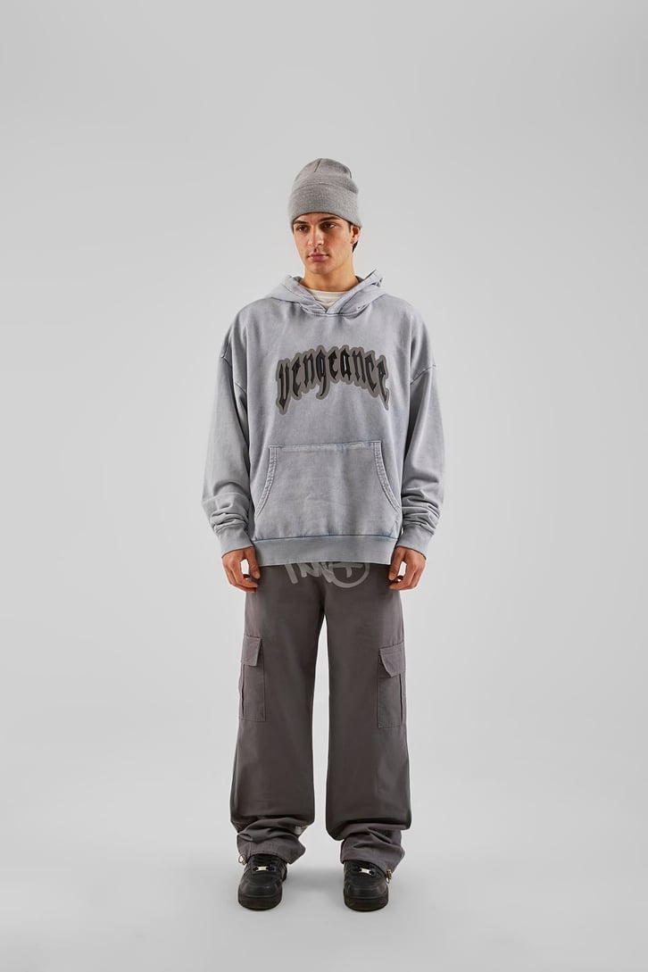 Yazı Baskılı Gri Baggy Pantolon