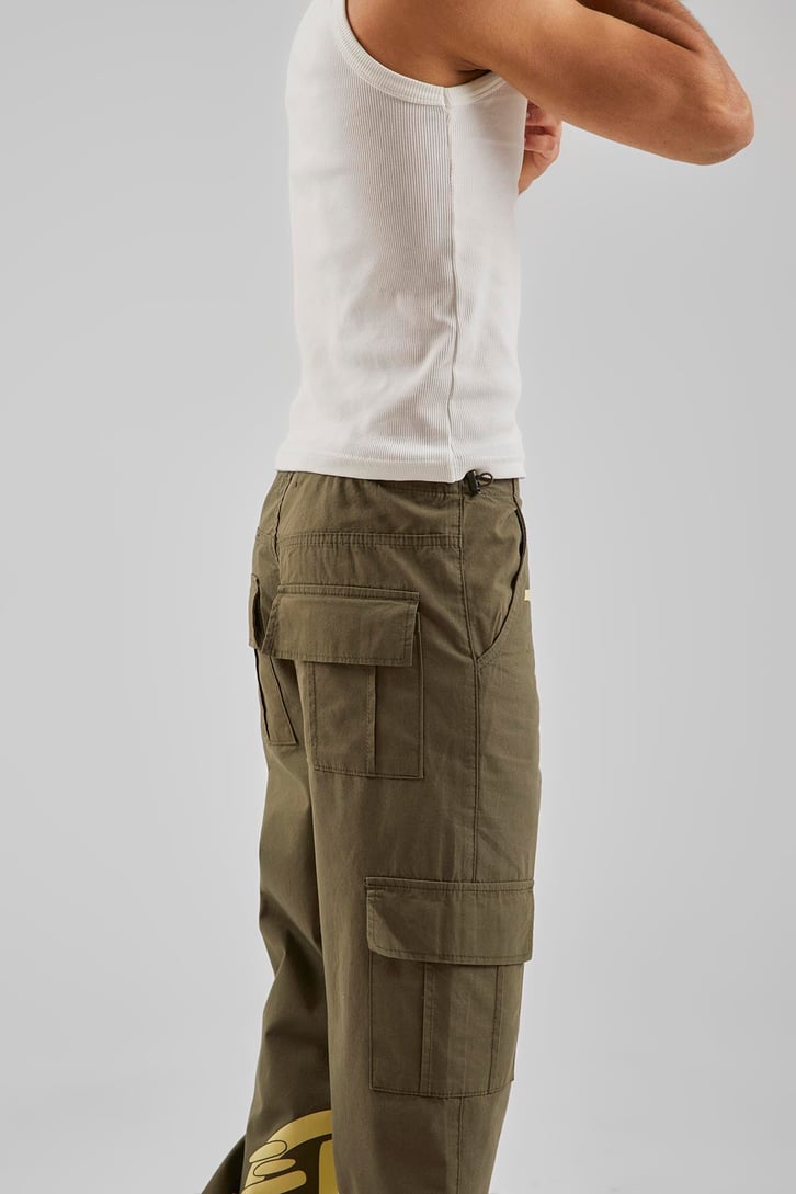 Yazı Baskılı Haki Baggy Pantolon