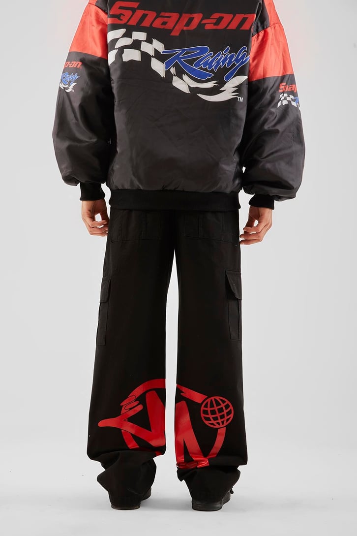 Yazı Baskılı Siyah Baggy Pantolon
