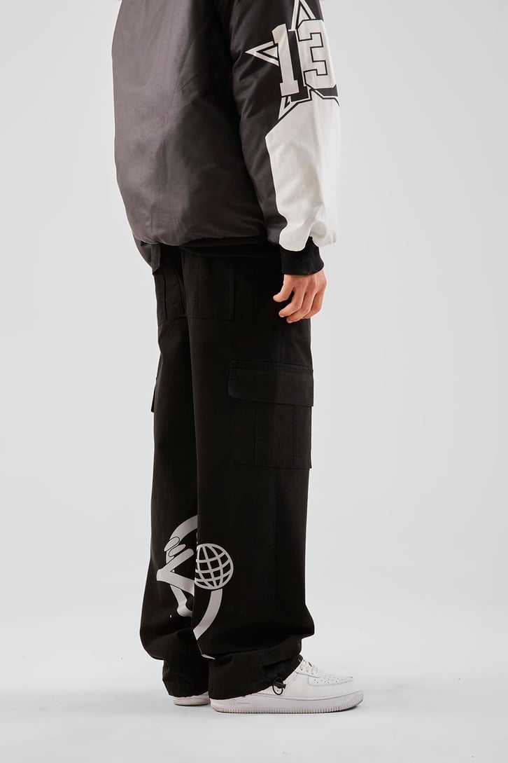 Yazı Baskılı Siyah Baggy Pantolon
