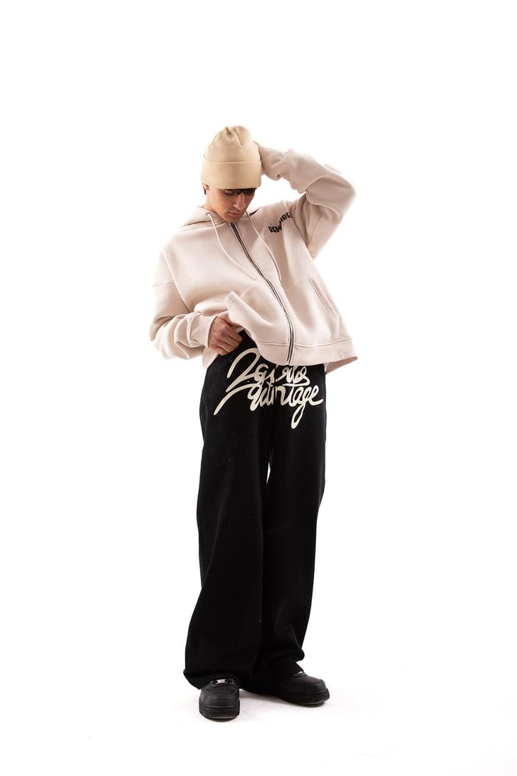 Yazı Baskılı Siyah Baggy Pantolon