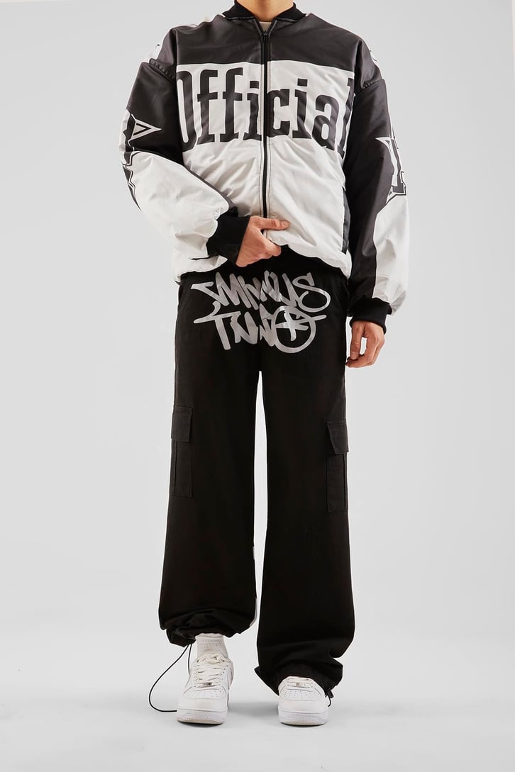 Yazı Baskılı Siyah Baggy Pantolon