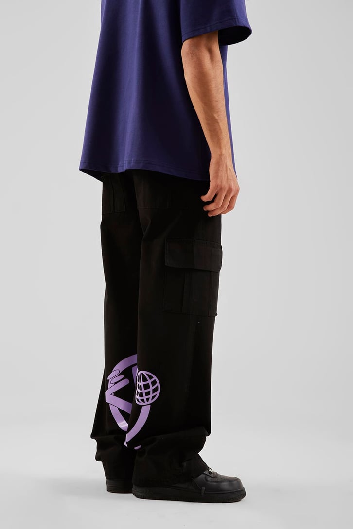 Yazı Baskılı Siyah Baggy Pantolon