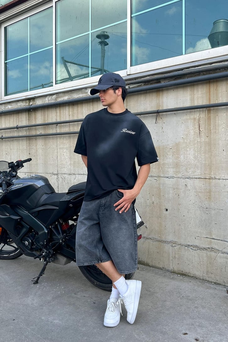 Yazı Baskılı Siyah Oversize Tişört