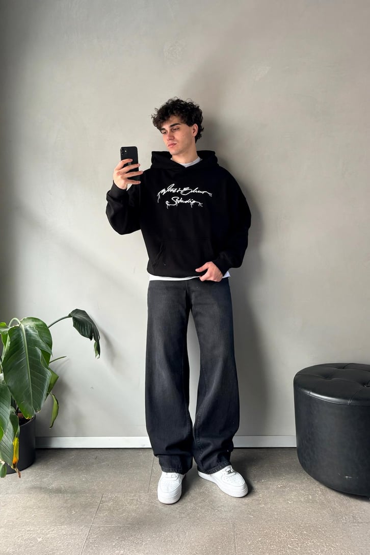 Yazı Nakışlı Oversize Hoodie