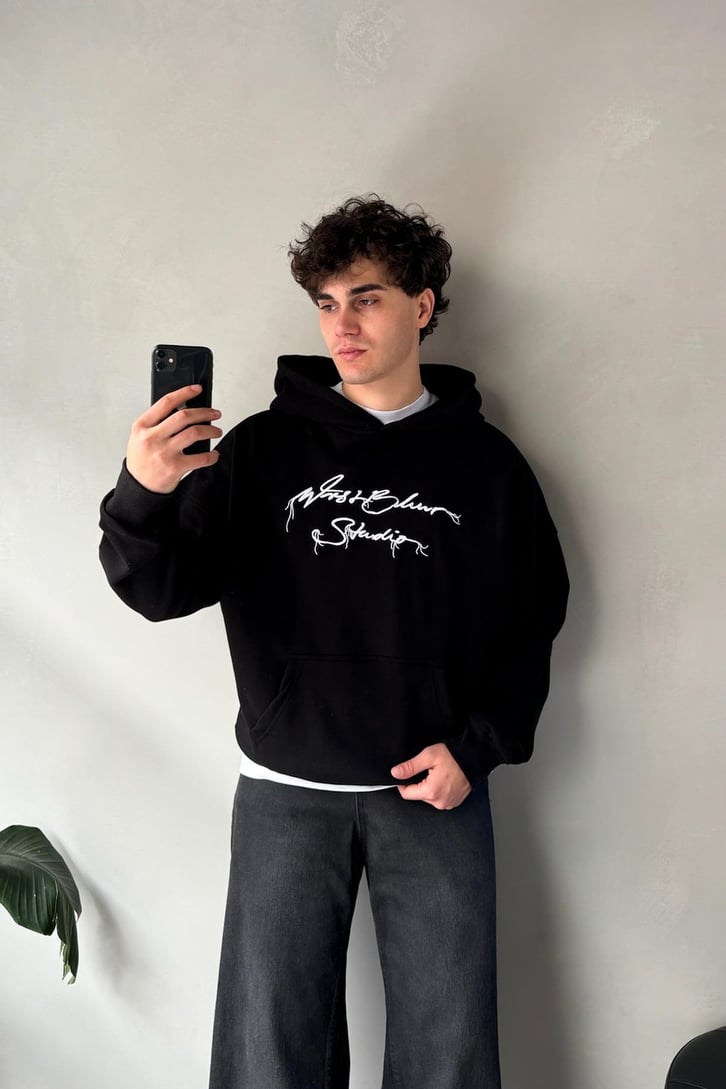 Yazı Nakışlı Oversize Hoodie