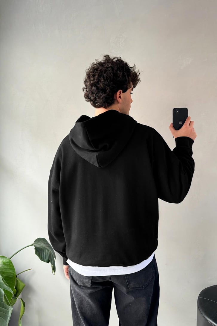 Yazı Nakışlı Oversize Hoodie