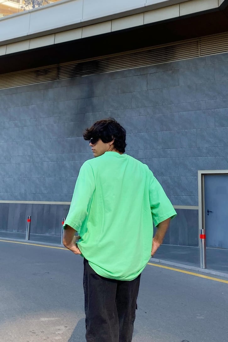 Yeah Baskılı Yeşil Oversize Tshirt