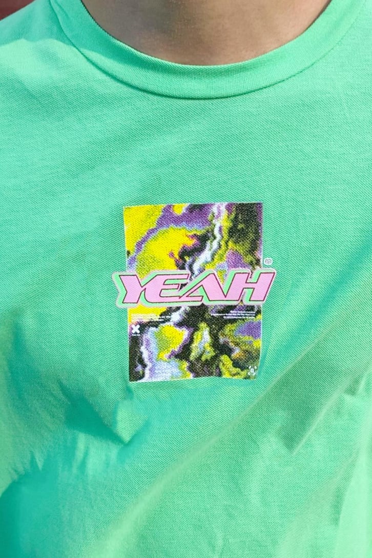 Yeah Baskılı Yeşil Oversize Tshirt