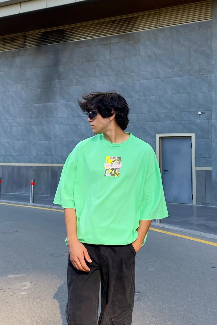 Yeah Baskılı Yeşil Oversize Tshirt