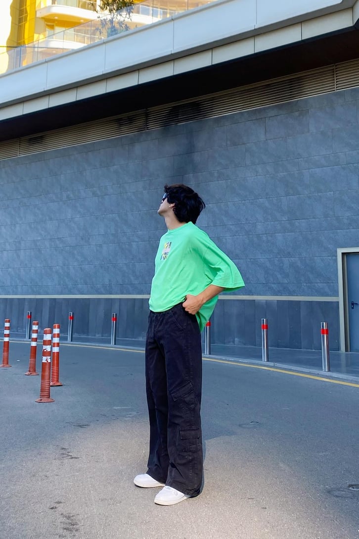 Yeah Baskılı Yeşil Oversize Tshirt