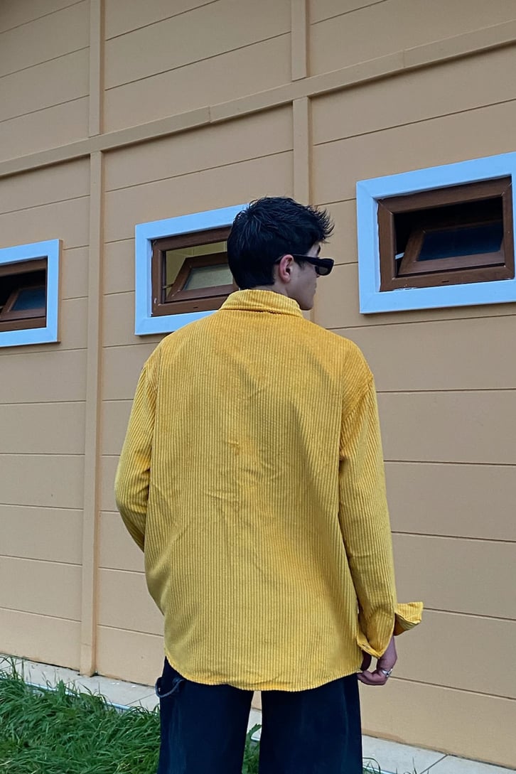 Yellow Oversize Kadife Gömlek Ceket
