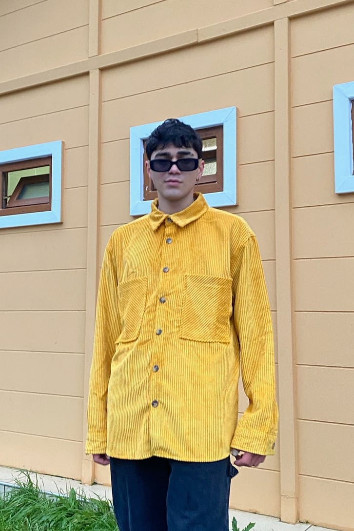 Yellow Oversize Kadife Gömlek Ceket