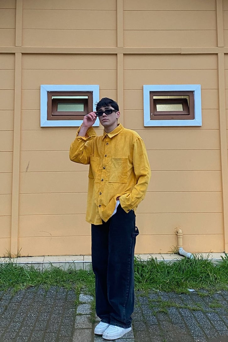 Yellow Oversize Kadife Gömlek Ceket